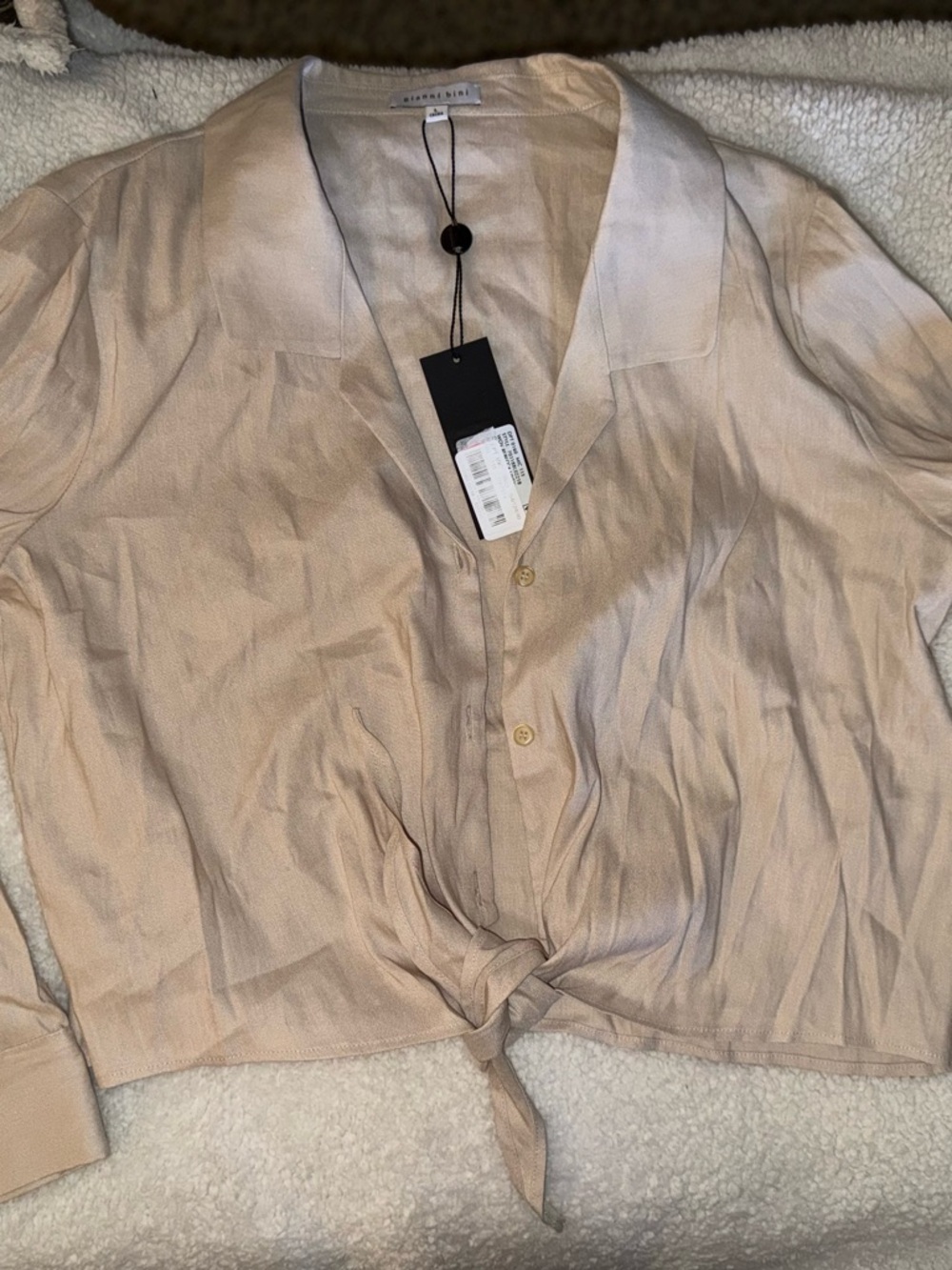 TWO Gianni Bini Light Blush Button-Front Tie Blouse and smocked square neck crop